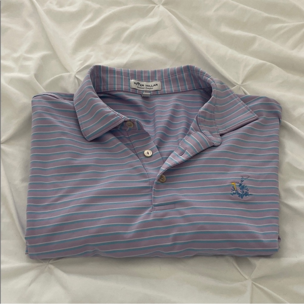 Peter Millar Size Large Light Purple and blue Striped Golf Polo Shirt